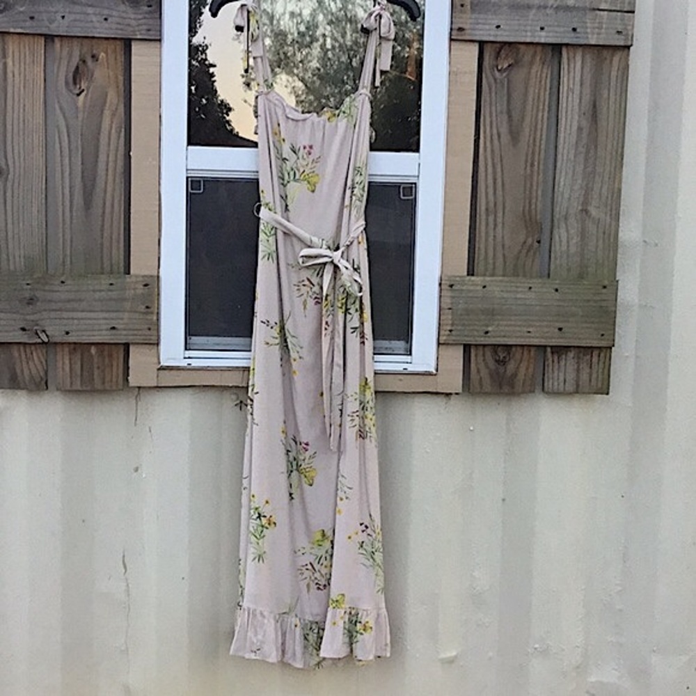 A Loves A Prairie Tan Multiple Color Floral Ruffle Maxi Sleeveless Dress - Picture 6 of 14